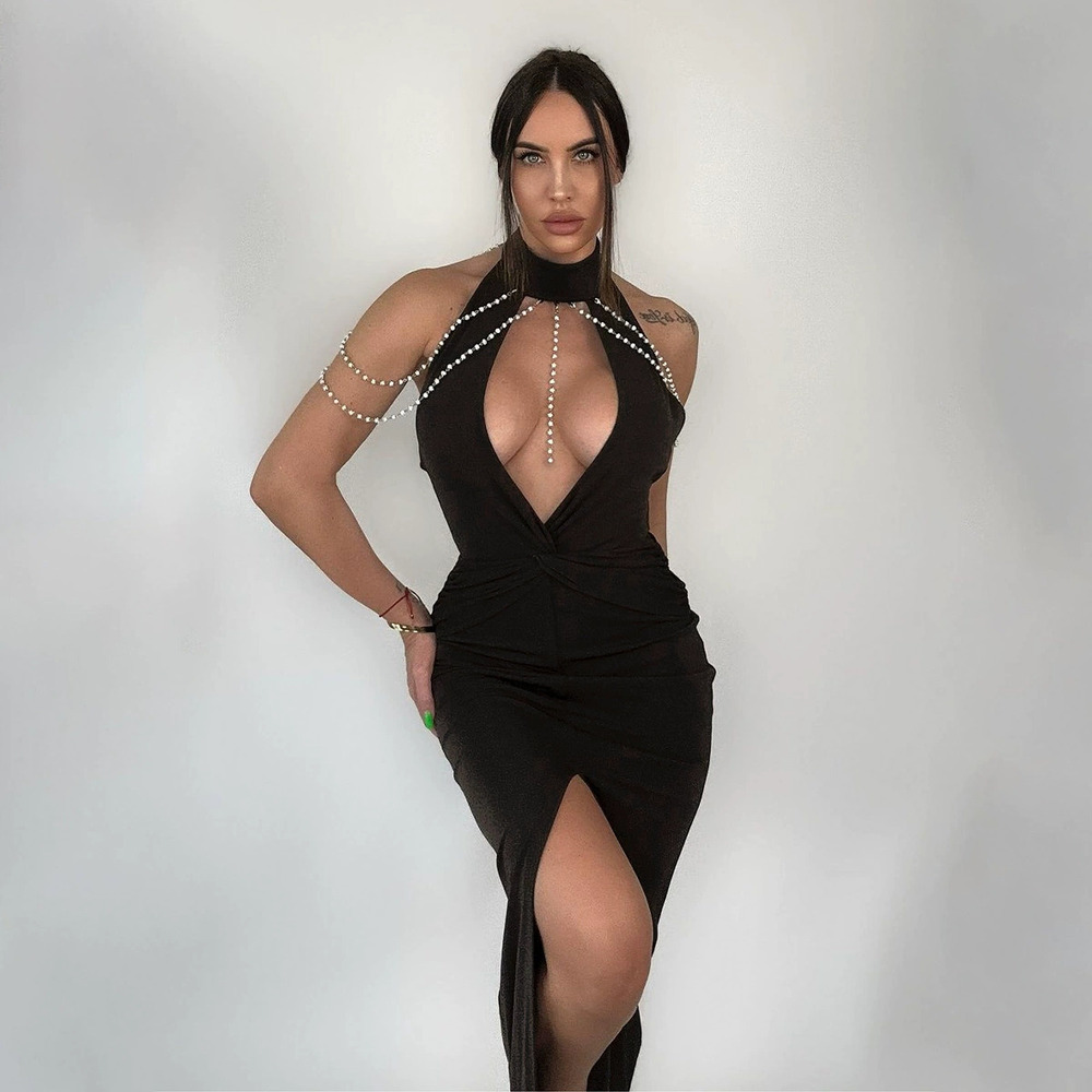 Forever 21 New Spring Plunge Cutout Backless Pleated Slit Dress